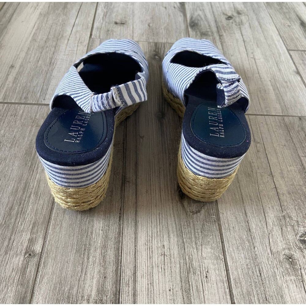 Lauren Ralph Lauren Navy and White Striped Espadrille Slingback Sandals - Picture 5 of 7